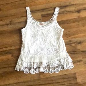Skies Are Blue Crocheted White Top Sz Sm